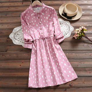 Long-sleeve Rabbit Print Shirtdress