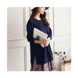 Round-neck Pattern-hem Layered Dress
