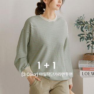 Set Of 2: Smiley-tag Stripe Sweatshirt
