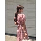 Puff-sleeve Pintuck-detail Midi Dress