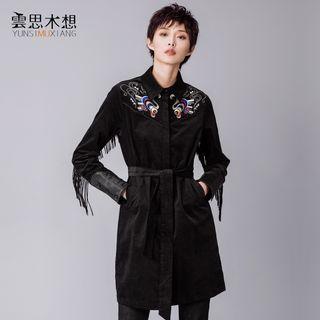 Fringe Detail Embroidered Shirtdress