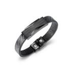 Simple Personality Black 316l Stainless Steel Geometric Leather Bangle Black - One Size