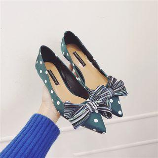 Fabric Polka Dot Bow Pointed Kitten Heel Pumps