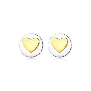 Sterling Silver Simple Romantic Two-color Heart-shaped Round Stud Earrings Silver - One Size