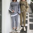 Set: Lettering Mock Two-piece Pullover + Drawstring Pants