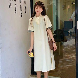 Short-sleeve Collared Midi T-shirt Dress