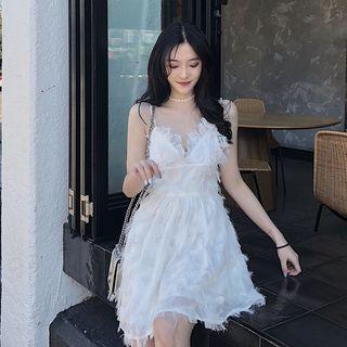 Spaghetti Strap Mini Fringed Lace Sundress