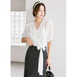 Shirred Cropped Wrap Blouse