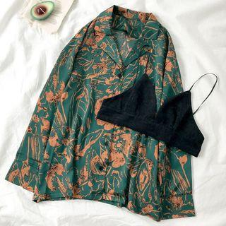 Cropped Camisole Top / Flower Print Shirt
