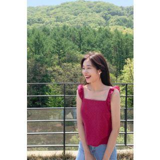 Sleeveless Frilled Eyelet-lace Top