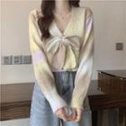 Color Block Long-sleeve Cropped Cardigan As Shown As Picture - Mixed Color - One Size