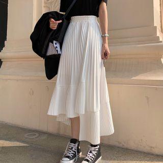Accordion-pleat Irregular Midi A-line Skirt
