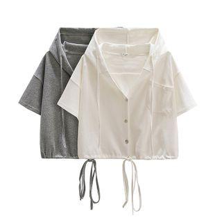 Short-sleeve Hood Button T-shirt