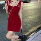 Spaghetti Strap Plain Dress Dress - Red - One Size