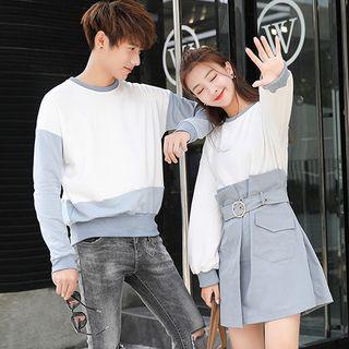 Couple Matching Mock Two-piece Pullover Dress / Color Block Pullover