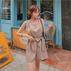 Sleeveless Band-waist Playsuit With Sash