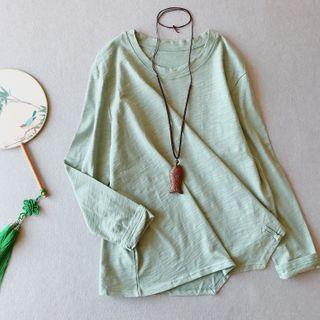 Long-sleeve Plain Frog-button T-shirt