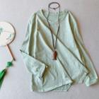 Long-sleeve Plain Frog-button T-shirt