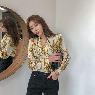 Scarf Print Crepe Wrap Blouse