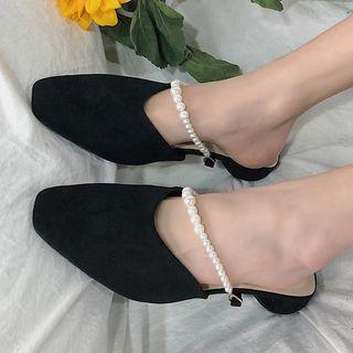 Block Heel Faux Pearl Mules