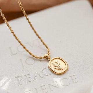 Flower Embossed Pendant Stainless Steel Necklace Sunflower - Gold - One Size