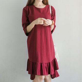 Frill Hem Elbow-sleeve Dress