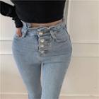 High Waist Ruffle Skinny Cropped Jeans