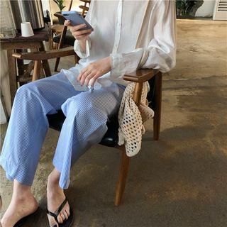 Plain Shirt / Striped Wide-leg Pants