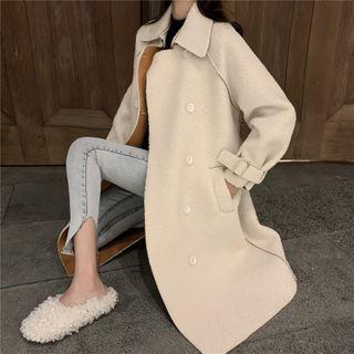 Double-breasted Midi Coat Camel & White - One Size