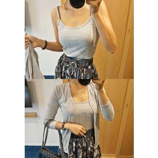 Set: Sleeveless Top + Open-front Cardigan