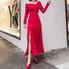 Long-sleeve One-shoulder Maxi Sheath Dress