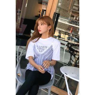 Lace-strap Checked Top