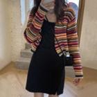 Spaghetti Strap Mini A-line Dress / Striped Cropped Cardigan