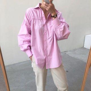 Collared Long-sleeve Ruched Shirt