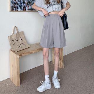 High-waist Plain Wide-leg Short Dress Pants
