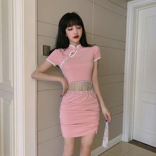 Set: Fringe Short-sleeve Top + Pencil Skirt