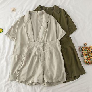 Set: Short Sleeve Notch Lapel Blazer + Shorts
