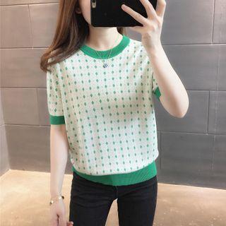 Short-sleeve Star Print Knit Top