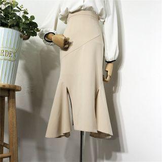 Plain Slit Midi Mermaid Skirt