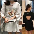 Elbow-sleeve Peanut Print T-shirt