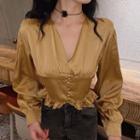 Puff-sleeve Ruffled Blouse Earth Yellow - One Size