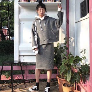 Set: Fleece-lined Hoodie + A-line Midi Skirt