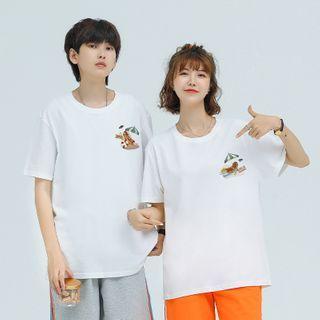 Couple Matching Hot Dog Print Short-sleeve T-shirt