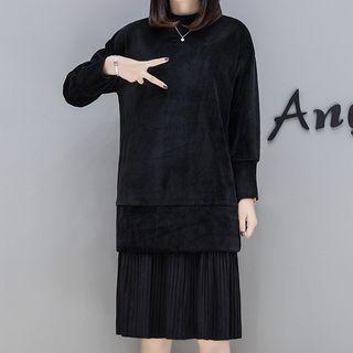 Mock Two-piece Accordion Pleat Panel Midi Pullover Dress
