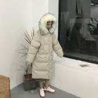 Fluffy Trim Hooded Padded Long Zip Coat