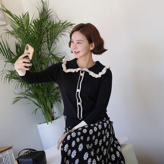 Collared Frilled Mock Cardigan