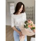 Elbow-sleeve Square-neck Lace Top