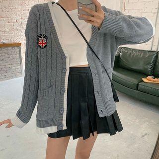 Long Sleeve V Neck Knit Cardigan Gray - One Size