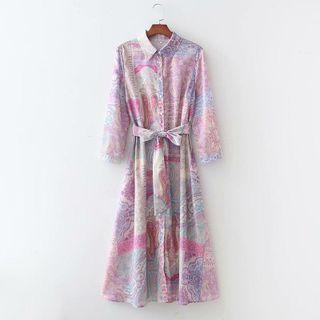 Long-sleeve Midi Print Shirt Dress