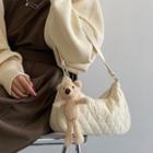 Quilted Shoulder Bag With Bear Charm - Milky White - One Size